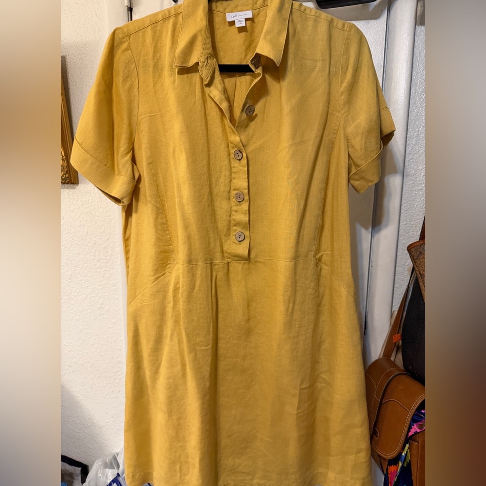 J. Jill Mustard 100% Linen Dress